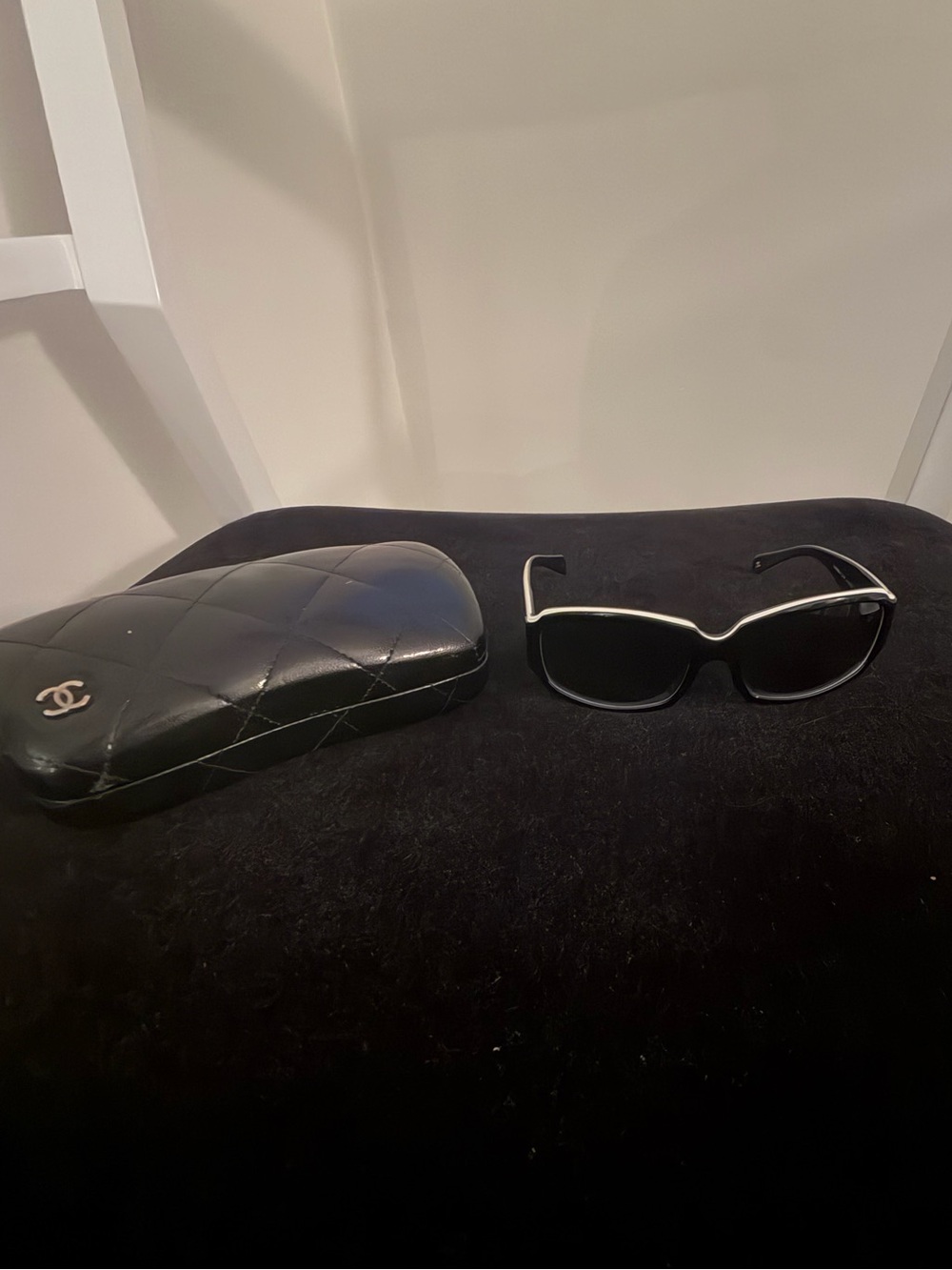 Chanel CC Black Sunglasses 5144 with Hard Case lagerfeld era vintage